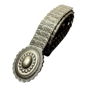 Silver Metal Antique Detail Stretch Belt